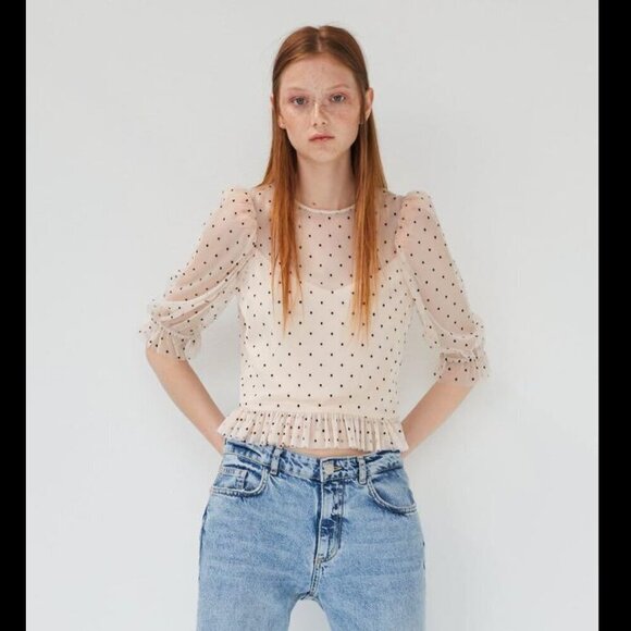WOVEN PINK Tops - WOVEN PINK Organza Top with Puff Sleeves Size S NEW WITH TAG!